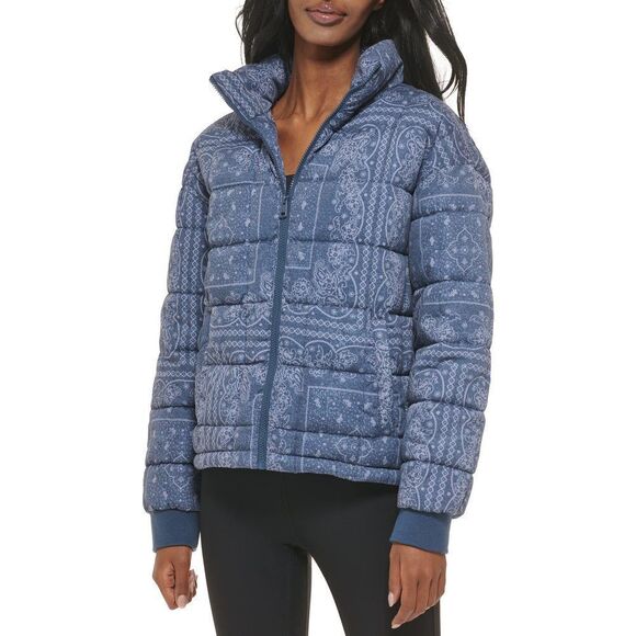 Levi's Women's Box Quilted Puffer Jacket Medium Faded Blue Bandana - Picture 1 of 15
